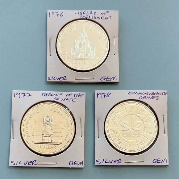 Canada 1976, 1977 & 1978 0.500 Fineness Silver Dollar Coins! - Picture 1 of 16